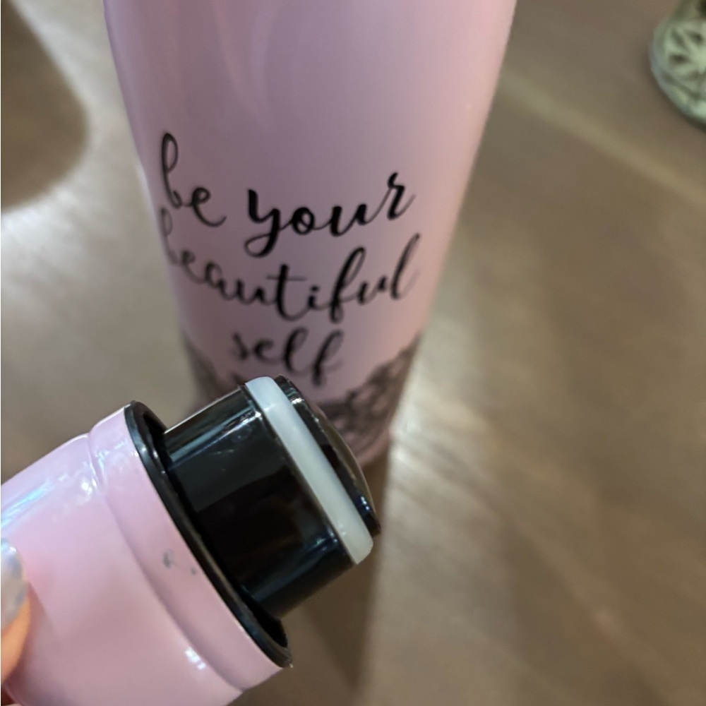 Pink Insulated Water Bottle with Black Lace Design Beautiful Self - Picture 3 of 5
